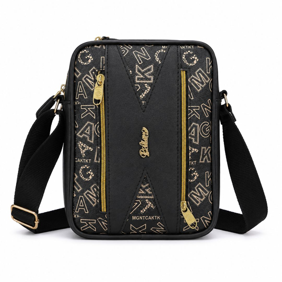 Classic Patterned Crossbody Messenger Bag with Dual Front Zip Pockets